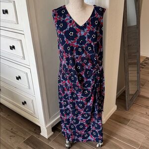 Talbots XL jersey sleeveless floral side tie dress